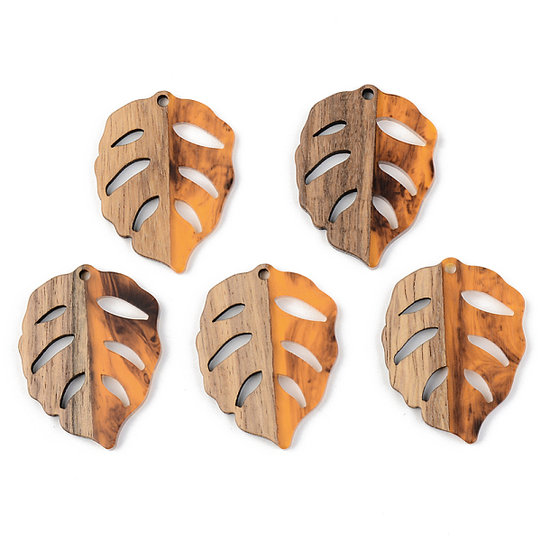 

PandaHall Autumn Theme Resin & Walnut Wood Pendants, Leaf, Orange, 37x28x3mm, Hole: 2mm Resin+Wood Leaf Orange