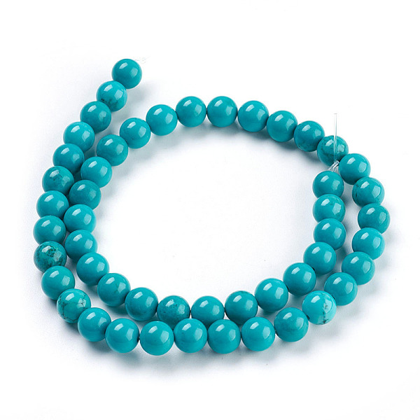 

PandaHall Natural Howlite Beads Strands, Dyed, Round, Turquoise, 8mm, Hole: 1mm, about 50pcs/strand, 15.74 inch Howlite Round Green
