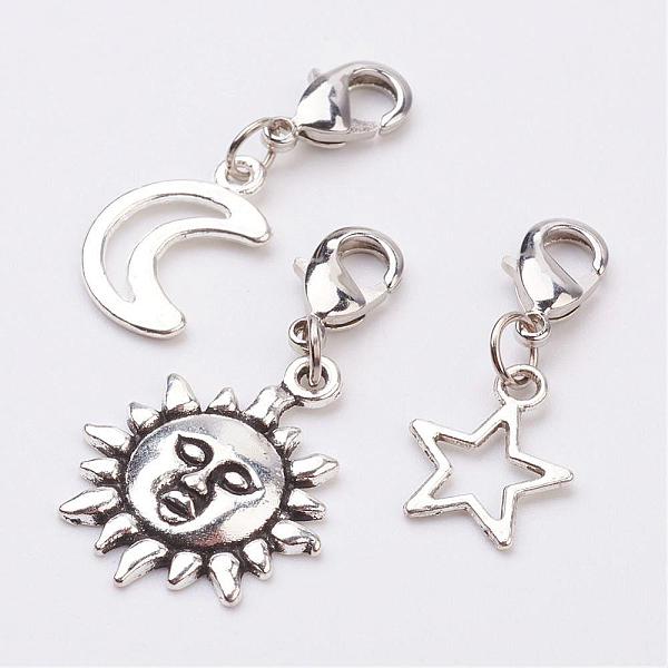 

PandaHall Alloy Pendants, with Brass Lobster Claw Clasps, Moon, Sun and Star, Antique Silver, 29~36mm, 3pcs/set Alloy Others