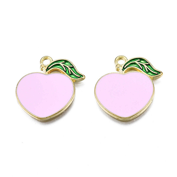 

PandaHall Alloy Enamel Pendants, Cadmium Free & Lead Free, Light Gold, Peach, Pearl Pink, 23x22x1.5mm, Hole: 2mm Alloy+Enamel Fruit