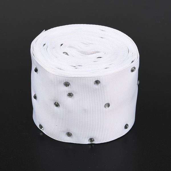 

PandaHall Polyester Grosgrain Ribbon, with Single Face Crystal Rhinestone, for Crafts Gift Wrapping, Party Decoration, White, 2 inch(52mm)...