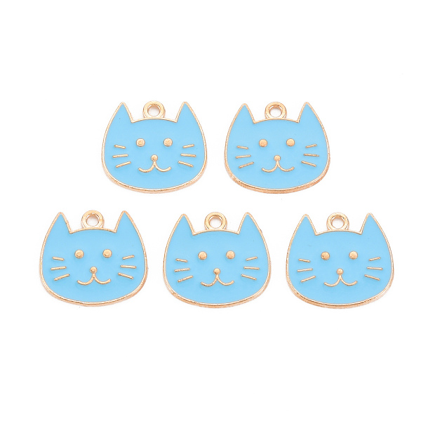 

PandaHall Alloy Enamel Pendants, Cadmium Free & Lead Free, Light Gold, Cat, Light Sky Blue, 16x17x1.5mm, Hole: 1.6mm Alloy+Enamel Cat Shape