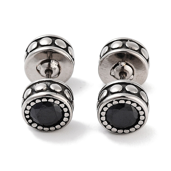 Ohrstecker Flach Rund 316 Chirurgischer Edelstahl Pavé Schwarz Zirkonia Für Damen Und Herren