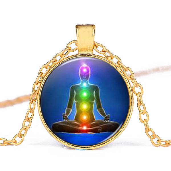 Чакра тема йога человеческое стекло кулон ожерелье
