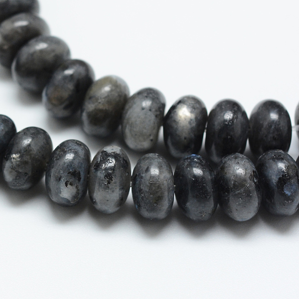 

PandaHall Natural Labradorite Bead Strands, Rondelle, 8x5mm, Hole: 1mm, about 75pcs/strand, 14.9 inch Larvikite Rondelle