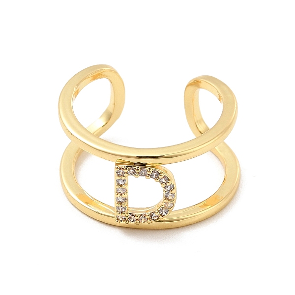 

PandaHall Clear Cubic Zirconia Initial Letter Open Cuff Ring, Real 18K Gold Plated Brass Double Line Ring for Women, Lead Free & Cadmium...