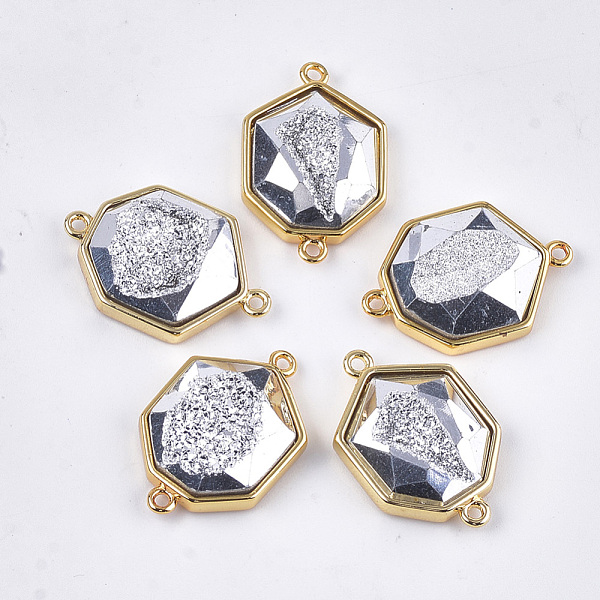 

PandaHall Electroplate Synthetic Druzy Agate Links connectors, with Brass Findings, Heptagon, Golden, Silver, 27x18x7~8mm, Hole: 1.6mm...
