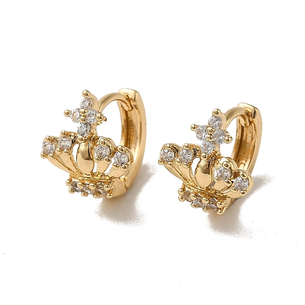 

PandaHall KC Gold Plated Brass Micro Pave Cubic Zirconia Hoop Earring, Crown, 13x12mm Brass Crown Clear