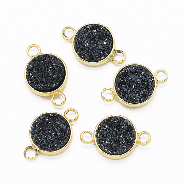 

PandaHall Druzy Resin Links connectors, Flat Round, Golden, Black, 9x14x3mm, Hole: 1.5mm Brass+Resin Flat Round Black