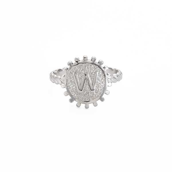 

PandaHall 304 Stainless Steel Flat Round with Initial Letter Open Cuff Ring for Men Women, Letter.W, US Size 10 3/4(20.3mm) 304 Stainless...