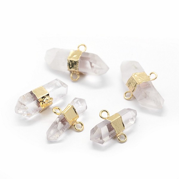 

PandaHall Natural Quartz Crystal Links Connectors, Rock Crystal, with Brass Findings, Bicone, Golden, 25~33x15~18x8~13mm, Hole: 2mm Quartz...