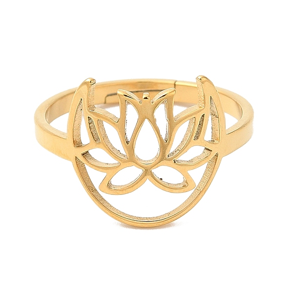 

PandaHall Ion Plating(IP) 304 Stainless Steel Hollow Lotus Adjustable Ring for Women, Real 18K Gold Plated, US Size 6(16.5mm) 304 Stainless...