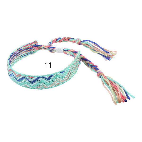 

PandaHall Cotton Braided Wave Pattern Cord Bracelet, Ethnic Tribal Adjustable Brazilian Bracelet for Women, Cyan, 5-1/2~10-5/8 inch(14~27cm)...