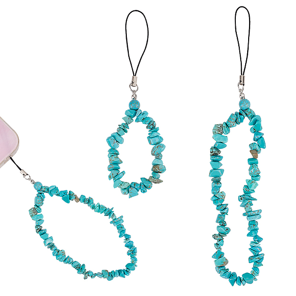Synthetic Turquoise Chips Beaded Chain Mobile Straps
