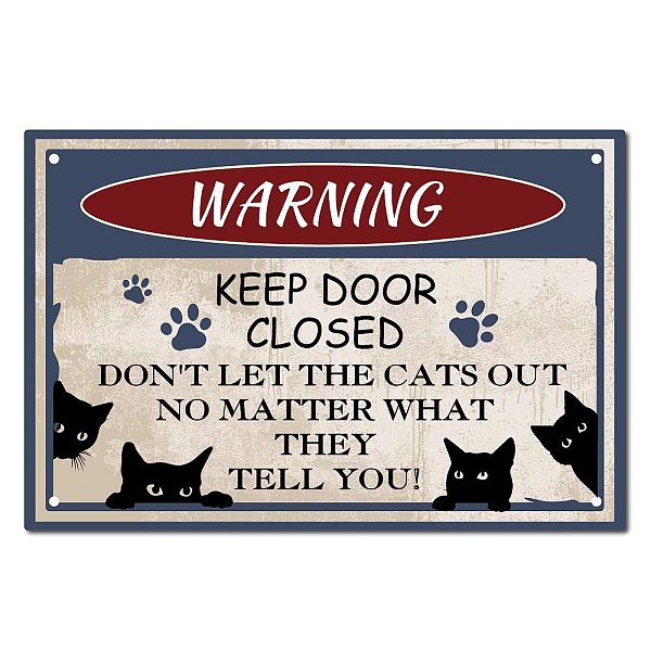 PandaHall CREATCABIN Black Cat Tin Sign Vintage Metal Signs Painting Retro Warning Plaque Poster Wall Art Plaque for Garden Porch Bathroom...