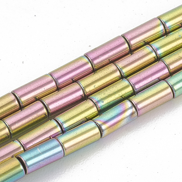 

PandaHall Electroplate Non-magnetic Synthetic Hematite Beads Strands, Column, Rainbow Plated, 8x2mm, Hole: 0.8mm, about 50pcs/strand, 15.7...