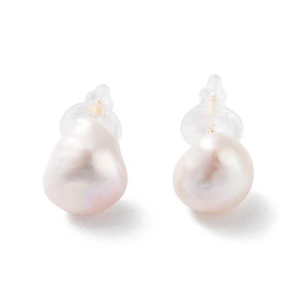 

PandaHall Potato Natural Pearl Stud Earrings for Women, with Sterling Silver Pins, Real 18K Gold Plated, 12x10.5mm Pearl Potato