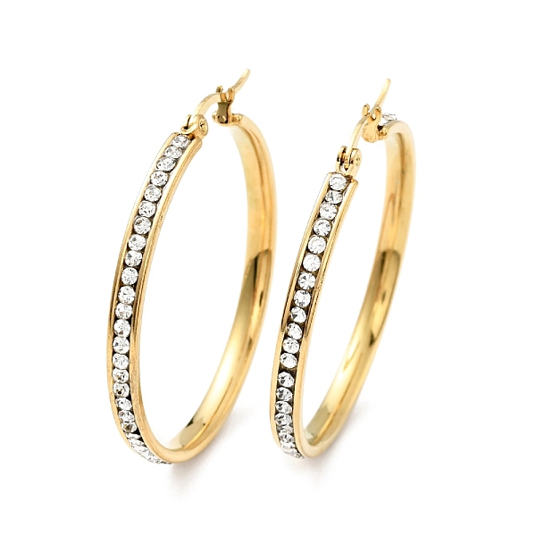 

PandaHall Crystal Rhinestone Hoop Earrings, Vacuum Plating 202 Stainless Steel Earrings with 304 Stainless Steel Pins for Women, Golden..., Clear