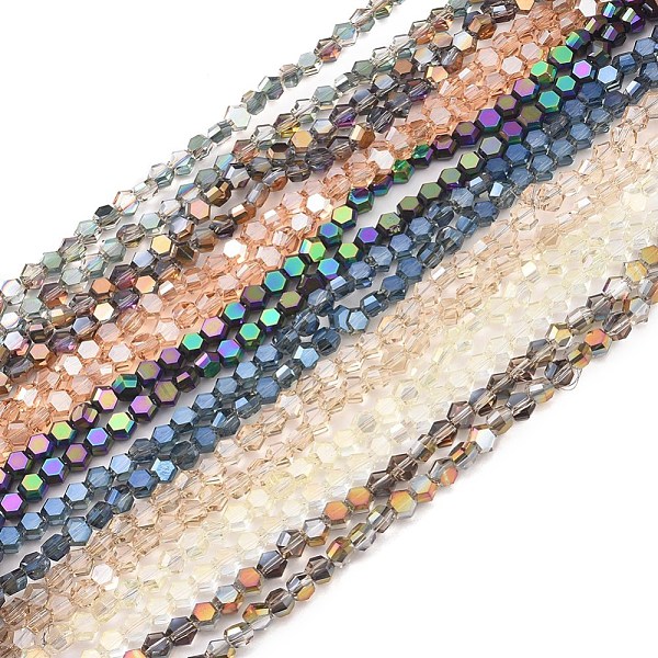 

PandaHall Electroplate Glass Beads Strands, Faceted, Hexagon, Mixed Color, 6x7x4mm, Hole: 1.2mm, about 100pcs/strand, 20.87 inch(53cm) Glass..., Multicolor