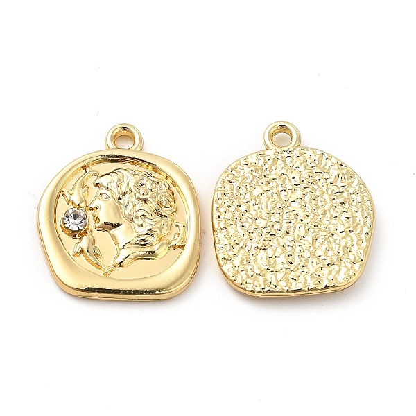 

PandaHall Rack Plating Alloy Rhinestone Pendants, Cadmium Free & Lead Free, Flat Round with Human Charms, Light Gold, 18x15.5x1.5mm, Hole..., Clear
