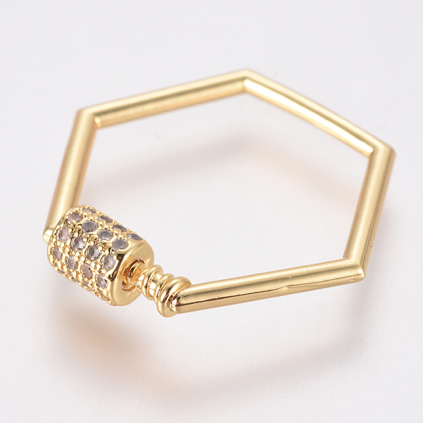 

PandaHall Brass Micro Pave Cubic Zirconia Screw Carabiner Lock Charms, for Necklaces Making, Hexagon, Clear, Golden, 24.5x27.5x2~5.5mm Brass...