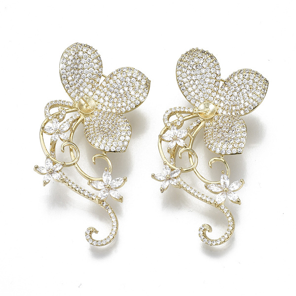 

PandaHall Brass Micro Pave Clear Cubic Zirconia Brooch Findings, For Half Drilled Beads, Butterfly, Nickel Free, Real 18K Gold Plated...