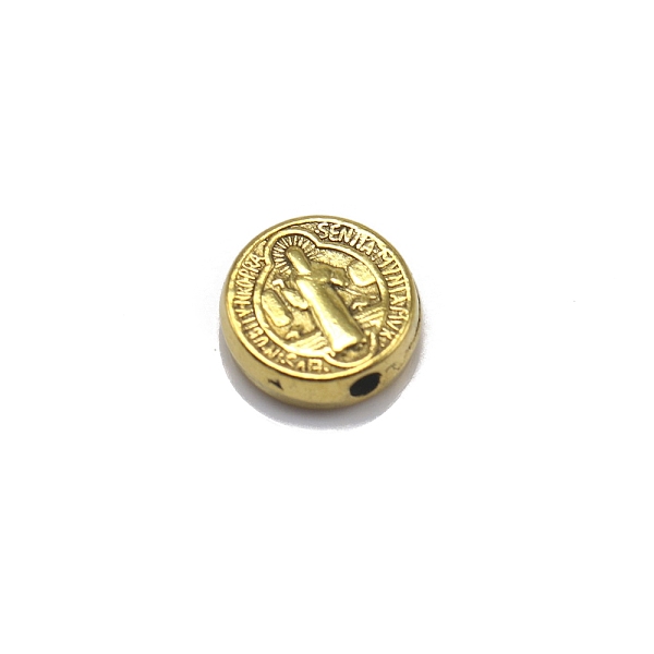 

PandaHall Tibetan Style Alloy Beads, Flat Round with Saint & Cross, Antique Golden, 9.5x3mm Alloy Flat Round