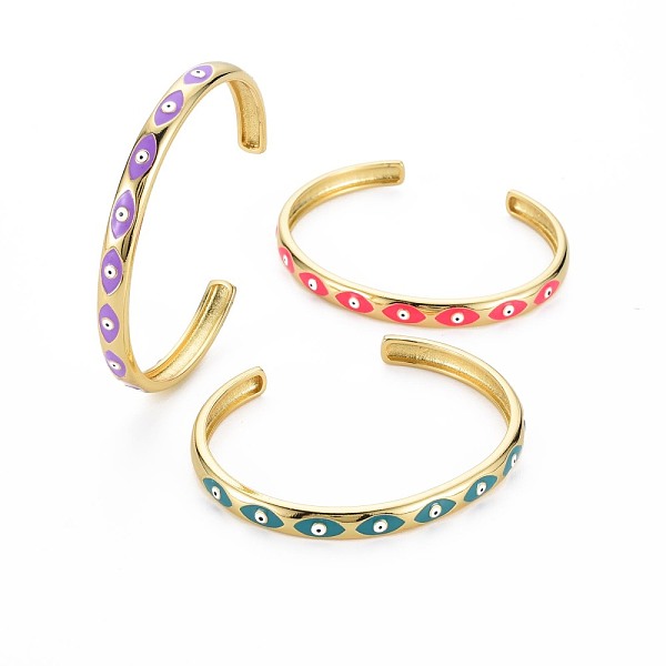 

PandaHall Evil Eye Enamel Cuff Bangle, Real 18K Gold Plated Lucky Brass Open Bangle for Women, Nickel Free, Mixed Color, Inner Diameter..., Multicolor