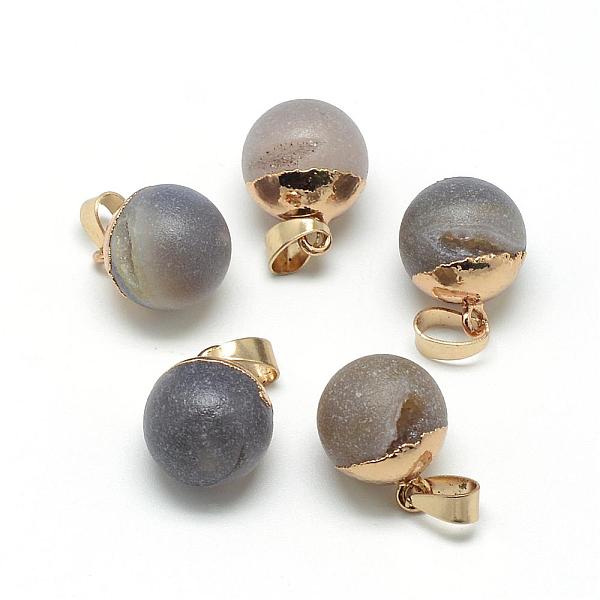 

PandaHall Natural Druzy Grey Agate Pendants, with Brass Findings, Round, Frosted, Round, Golden, 18x14mm, Hole: 7x4mm Grey Agate Round