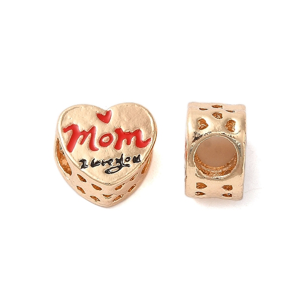 

PandaHall Rack Plating Alloy Enamel European Beads, Cadmium Free & Nickel Free & Lead Free, Large Hole Beads, Heart with Word Mom I Love You..., Red