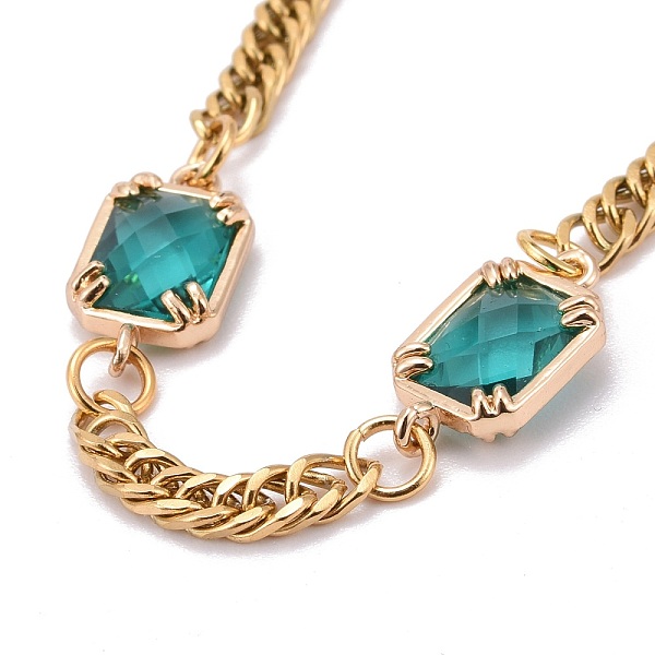 

PandaHall Rectangle with Glass Link Bracelets, with 304 Stainless Steel Curb Chains, Teal, 8-1/8 inch(20.5cm) Glass Cyan