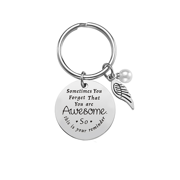 

PandaHall Stainless Steel Keychain, Quote Pendants, Compass with Word, Stainless Steel Color<P>Size: about 3cm in diameter, packing box...
