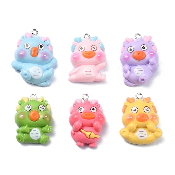 

PandaHall Cartoon Opaque Resin Pendants, Sausage Mouth Dragon Charms with Platinum Plated Iron Loops, Random Color, 29~33x20~25x9~10mm, Hole..., Multicolor