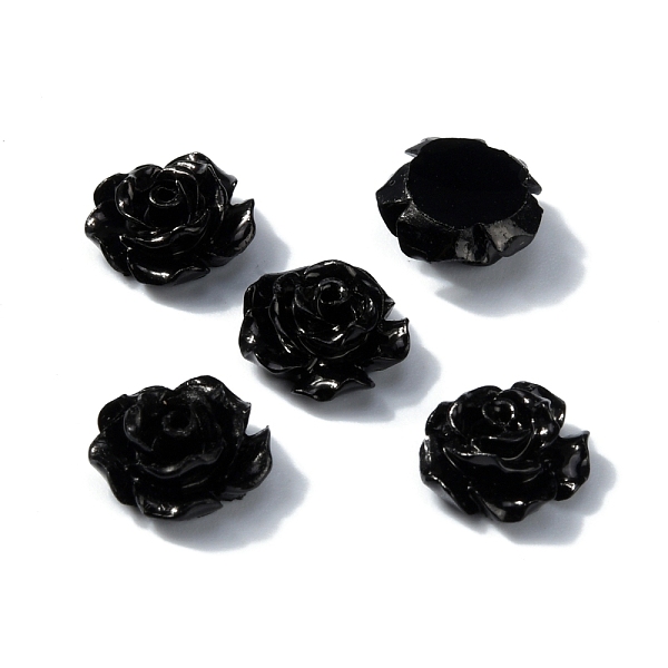 

PandaHall Opaque Resin Cabochons, Rose, Black, 9x9mm Resin Flower Black