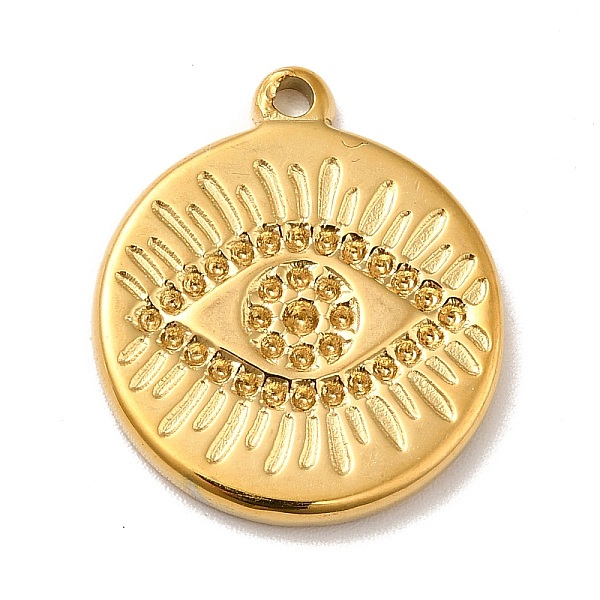 

PandaHall Ion Plating(IP) 304 Stainless Steel Pendants Rhinestone Setting, Flat Round with Eye, Real 18K Gold Plated, 21x18x2mm, Hole: 1.6mm...