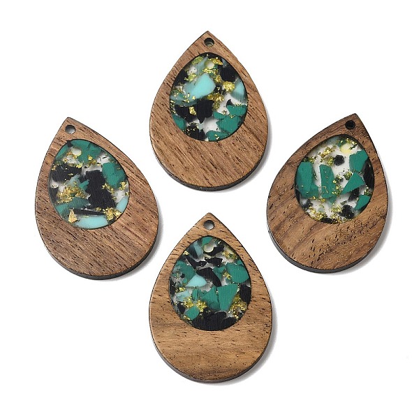 

PandaHall Wood & Resin Pendant, with Gold Foil, Teardrop Charms, Dark Turquoise, 38x25.5x3mm, Hole: 2mm Wood Teardrop