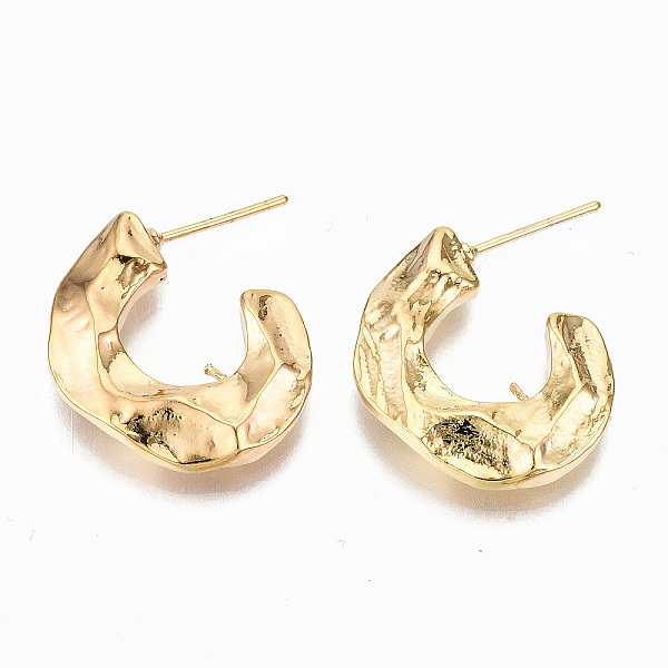 

PandaHall Hammered Brass Stud Earring Findings, for Half Drilled Beads, Nickel Free, Half Round, Real 18K Gold Plated, 23x22mm, Pin: 0.7mm...