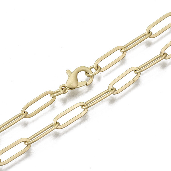 

PandaHall Brass Paperclip Chains, Drawn Elongated Cable Chains Necklace Making, with Lobster Claw Clasps, Matte Gold Color, 18.11 inch(46cm)...