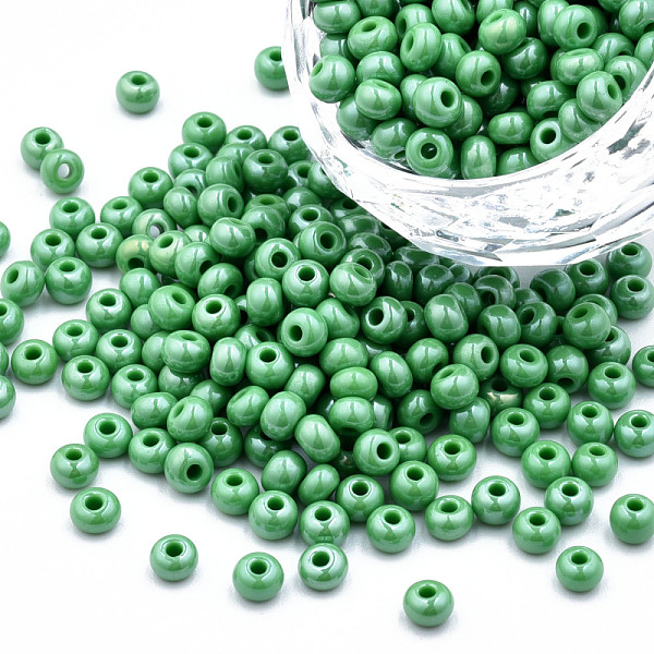 

PandaHall 6/0 Czech Opaque Glass Seed Beads, Lustered, Round, Medium Sea Green, 4x3mm, Hole: 1.2mm, about 500g/bag Czech Glass