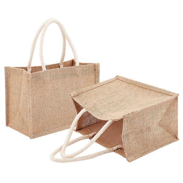 PandaHall 2 Pcs Burlap Jute Tote Bags with Cotton Handles, Reusable Shopping Grocery Bag Tote Beach Bags for Bridesmaid Wedding Market...