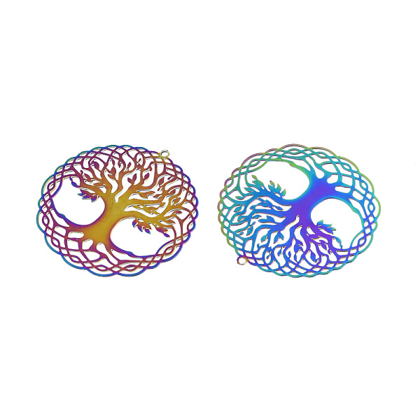 

PandaHall 201 Stainless Steel Pendants, Etched Metal Embellishments, Flat Round with Tree of Life, Rainbow Color, 41x40.5x0.3mm, Hole: 1.4mm...