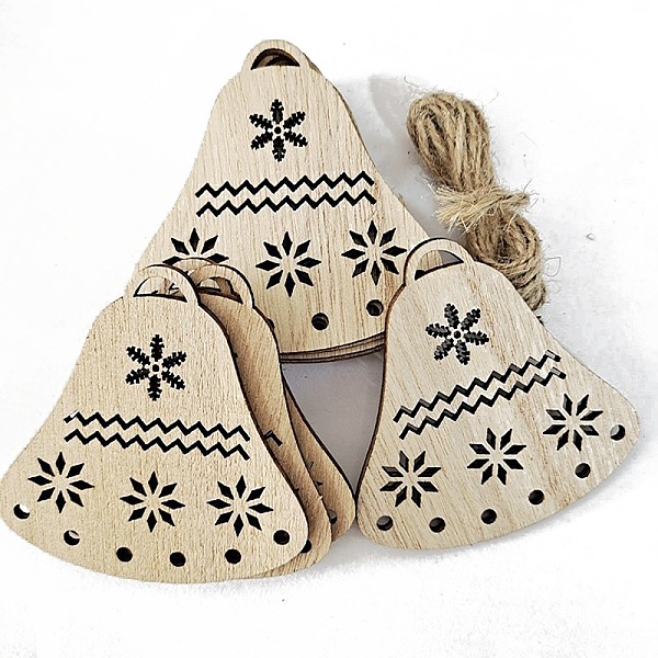 

PandaHall Unfinished Wood Pendant Decorations, with Hemp Rope, for Christmas Ornaments, Christmas Bell, 7.3x6.7x0.25cm, 10pcs/bag Wood..., Orange