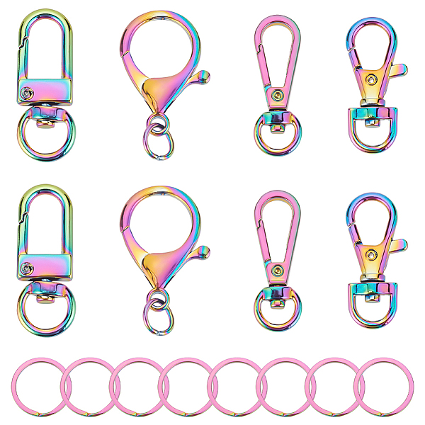 

PandaHall WADORN 16pcs Rainbow Keychain Swivel Buckle Hardware Set, Metal Swivel Hooks with Key Rings Include Swivel Lobster Claw Clasp 25mm...