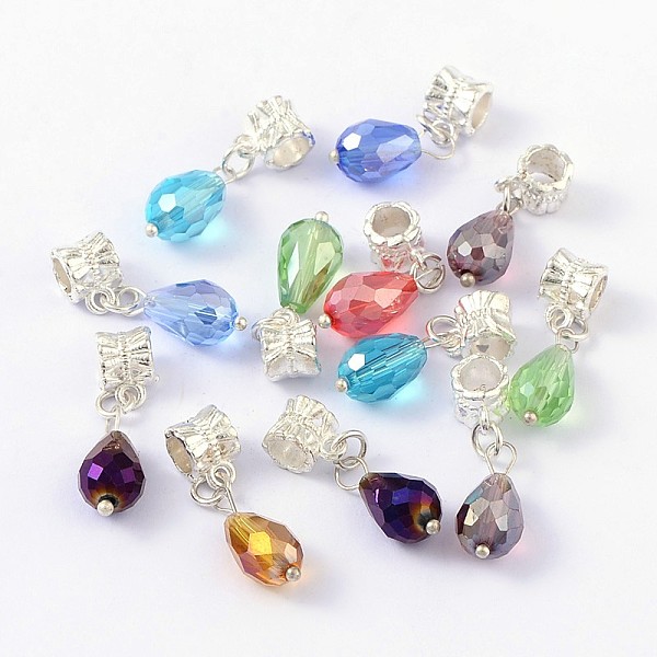 

PandaHall European Dangle Charms, with Alloy, Brass and Glass Findings, teardrop, Silver Color Plated, Mixed Color, Size: about 8mm wide..., Multicolor