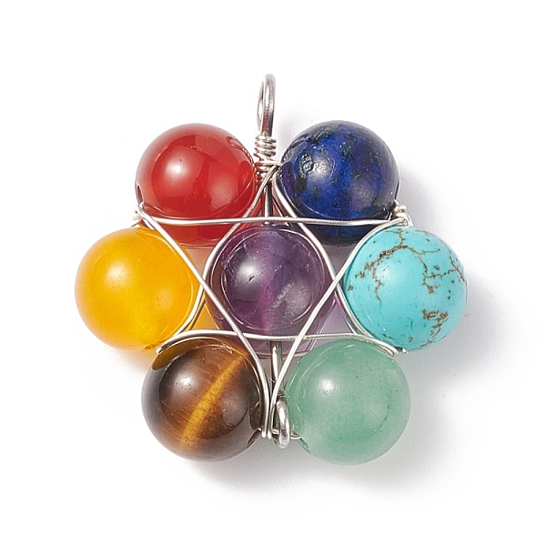 

PandaHall Natural & Synthetic Mixed Stone Pendants, Natural Red Agate & Tiger Eye & Amethyst & Green Aventurine & Lapis Lazuli, Synthetic...