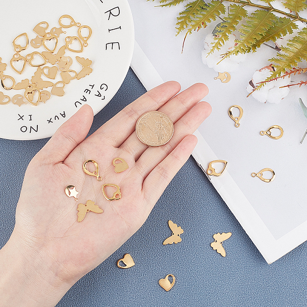 

PandaHall Unicraftale 304 Stainless Steel Pendants & Links, Mixed Shapes, Golden, 40pcs/box Stainless Steel Mixed Shapes