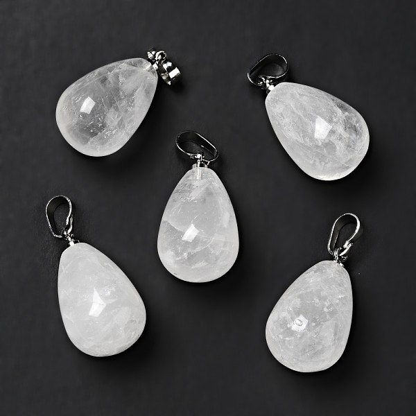 

PandaHall Natural Quartz Crystal Pendants, Rock Crystal Pendants, with Platinum Tone Brass Findings, Teardrop Charm, 20~21x11~12mm, Hole...