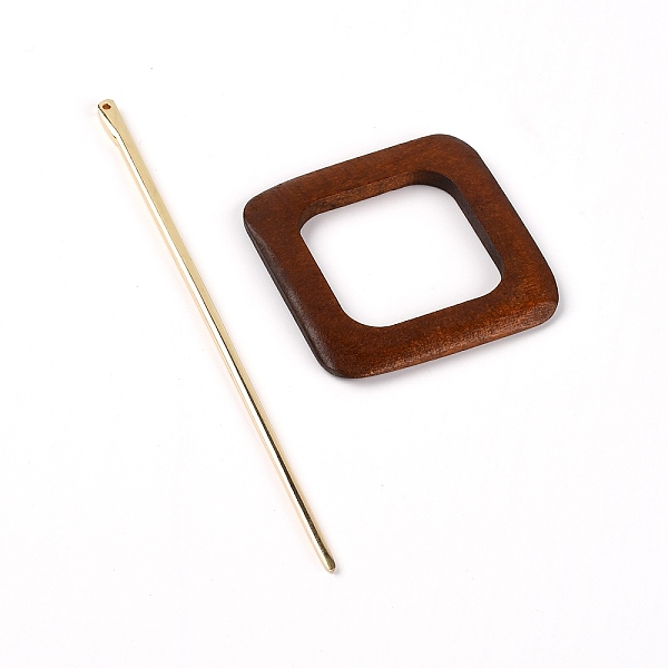 

PandaHall Zinc Alloy Hair Sticks, Wooden Hollow Hair Ponytail Holder, Square, Coconut Brown, 52~124x4~52x3.5~4.5mm, 2pcs/set Alloy