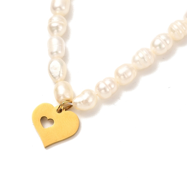 

PandaHall Heart Pendant Necklace for Girl Women, Natural Pearl Necklace, Golden, White, 15.31 inch(38.9cm) Pearl White