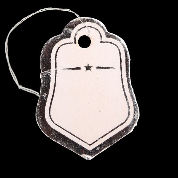 

PandaHall Jewelry Display Paper Price Tags, with Cotton Threads, Silver, 25x18x0.2mm, Hole: 2mm, 500pcs/bag Paper Silver